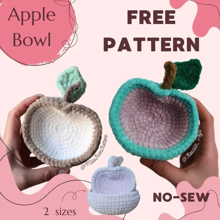 Crochet Apple Bowl Free Pattern: Two Sizes, No-Sew